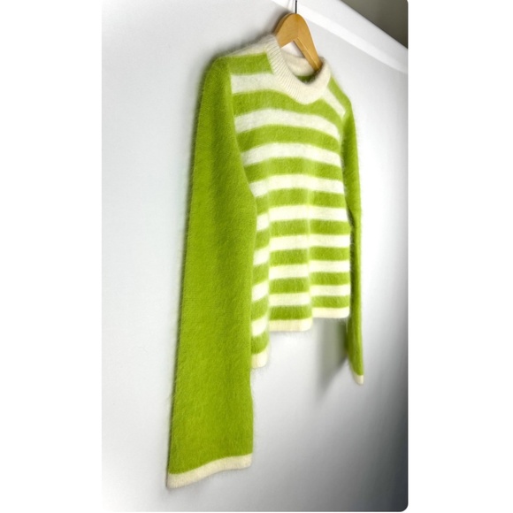 Vintage Angora 2 Piece Set • Sweater + Skirt in Green & White Stripes - XS/S - Picture 6 of 8